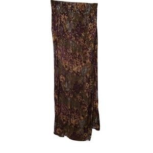Ralph Lauren Brown Multi-colored Rayon/cotton blend w/fringe scarf 76 x 14